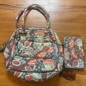 Vera Bradley gray pink floral paisley shoulder bag wallet‎ set